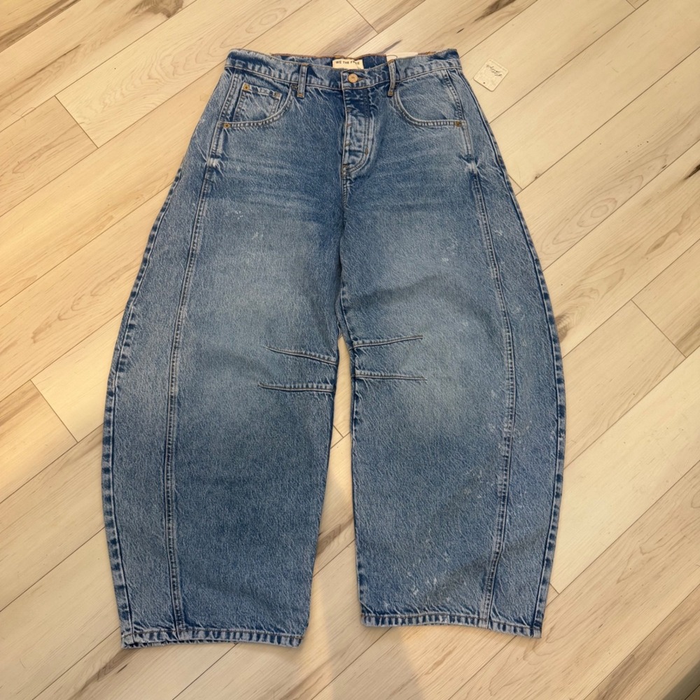 We The Free Good Luck Mid Rise Barrel Jeans Light Wash Blue Denim 29 New* Boho